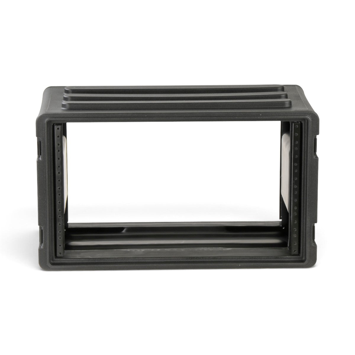 SKB Cases 6U rSeries shallow rack made of durable black polyethylene with front and rear steel threaded rails
