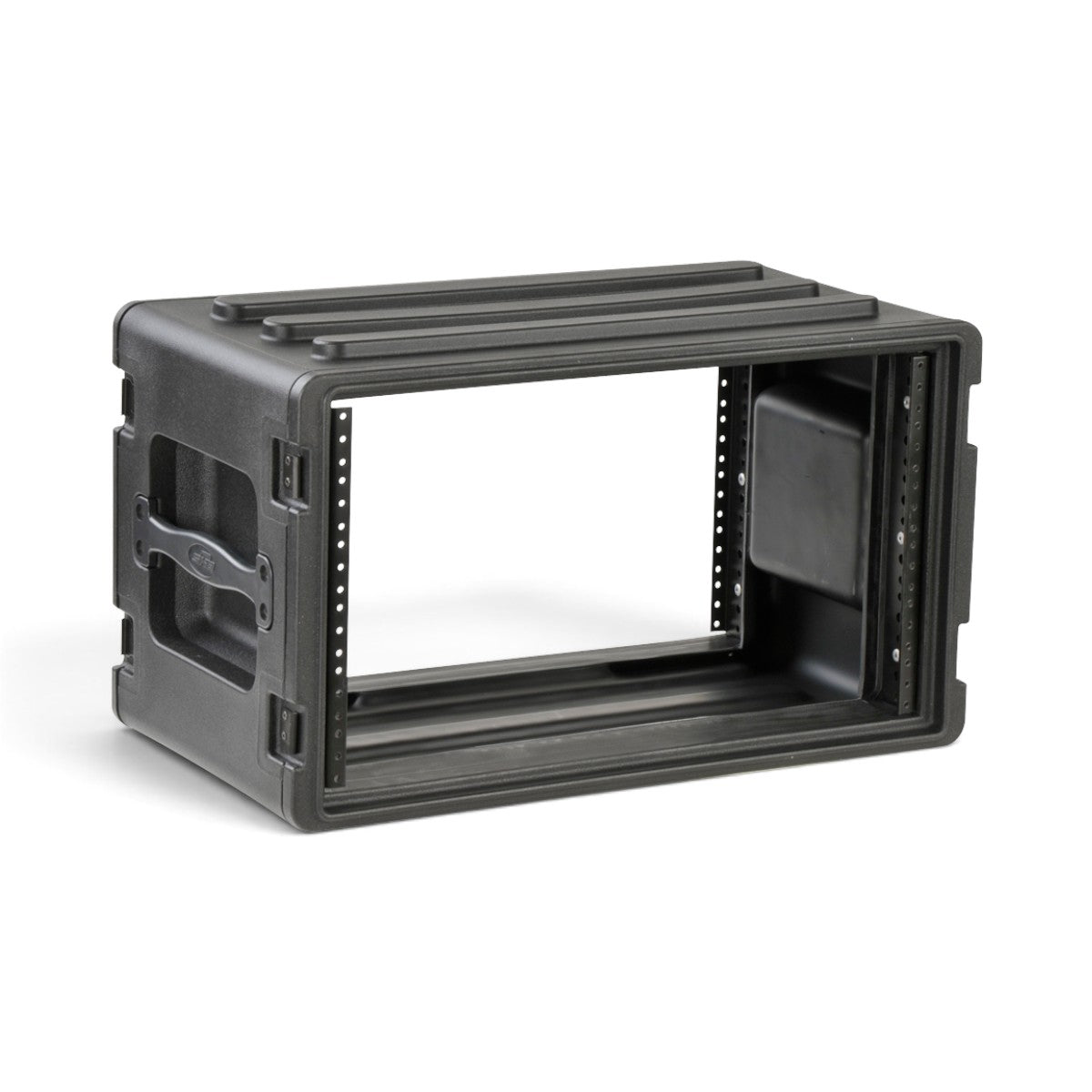 SKB Cases 6U rSeries shallow rack in black roto-molded polyethylene with front and rear steel threaded rails.