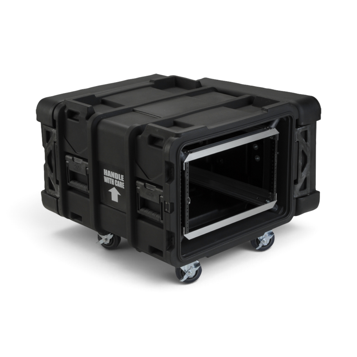 SKB Cases 6U 24-inch deep roto shock rack in black with removable casters and internal aluminum frame