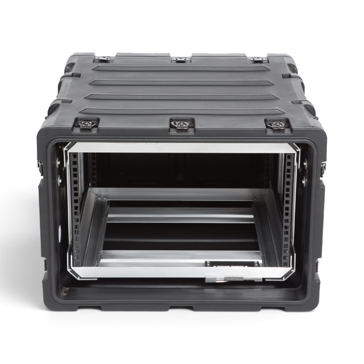 SKB Cases 6U 20-inch deep RR series shock rack in black with a removable internal metal rack frame.