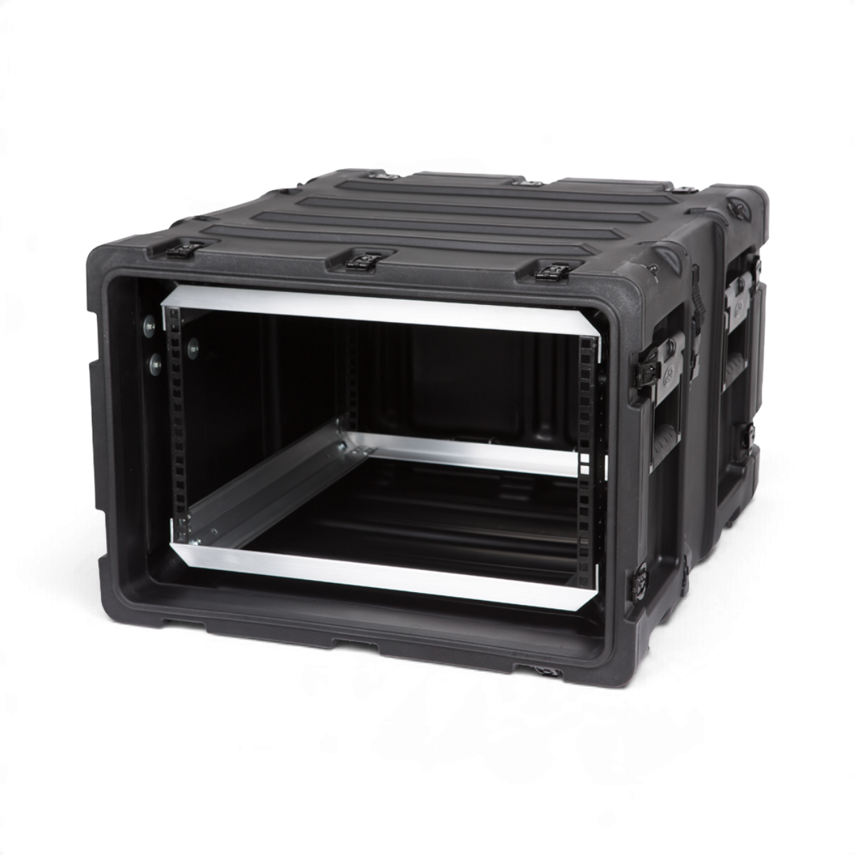SKB Cases 6U 20-inch deep shock rack in black with internal aluminum frame and shock-absorbing design.