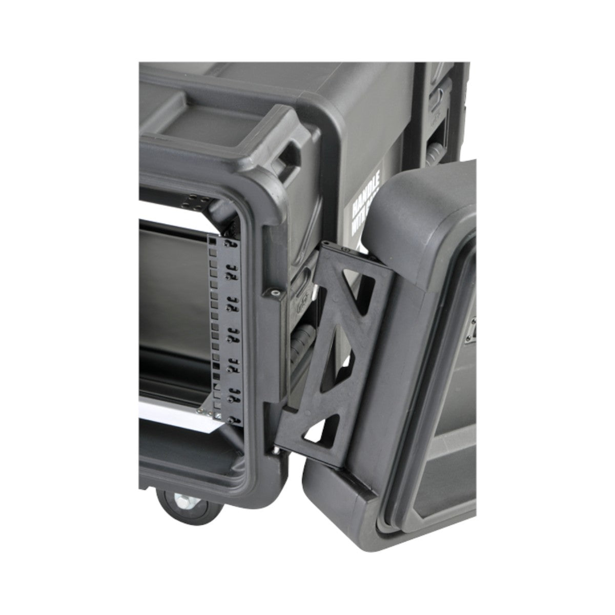 SKB Cases 6U 28-inch deep shock rack featuring a durable black roto-molded shell and a heavy-duty compound hinge lid.