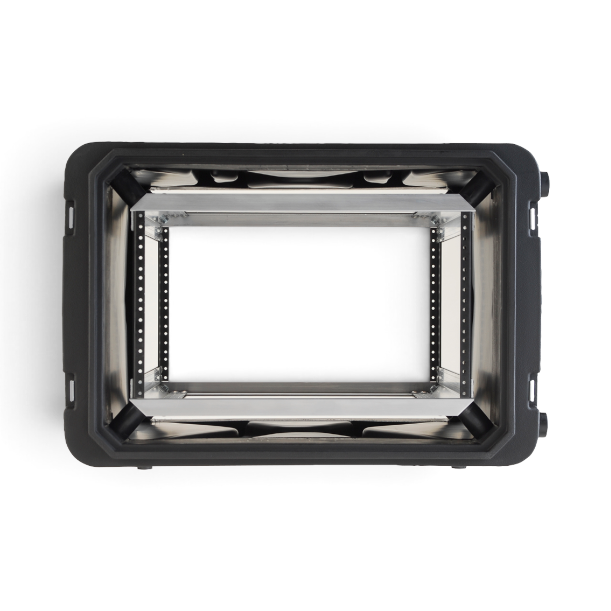 SKB Cases 6U 20-inch deep shockmount rack with internal frame and elastomer shock absorbers for equipment protection
