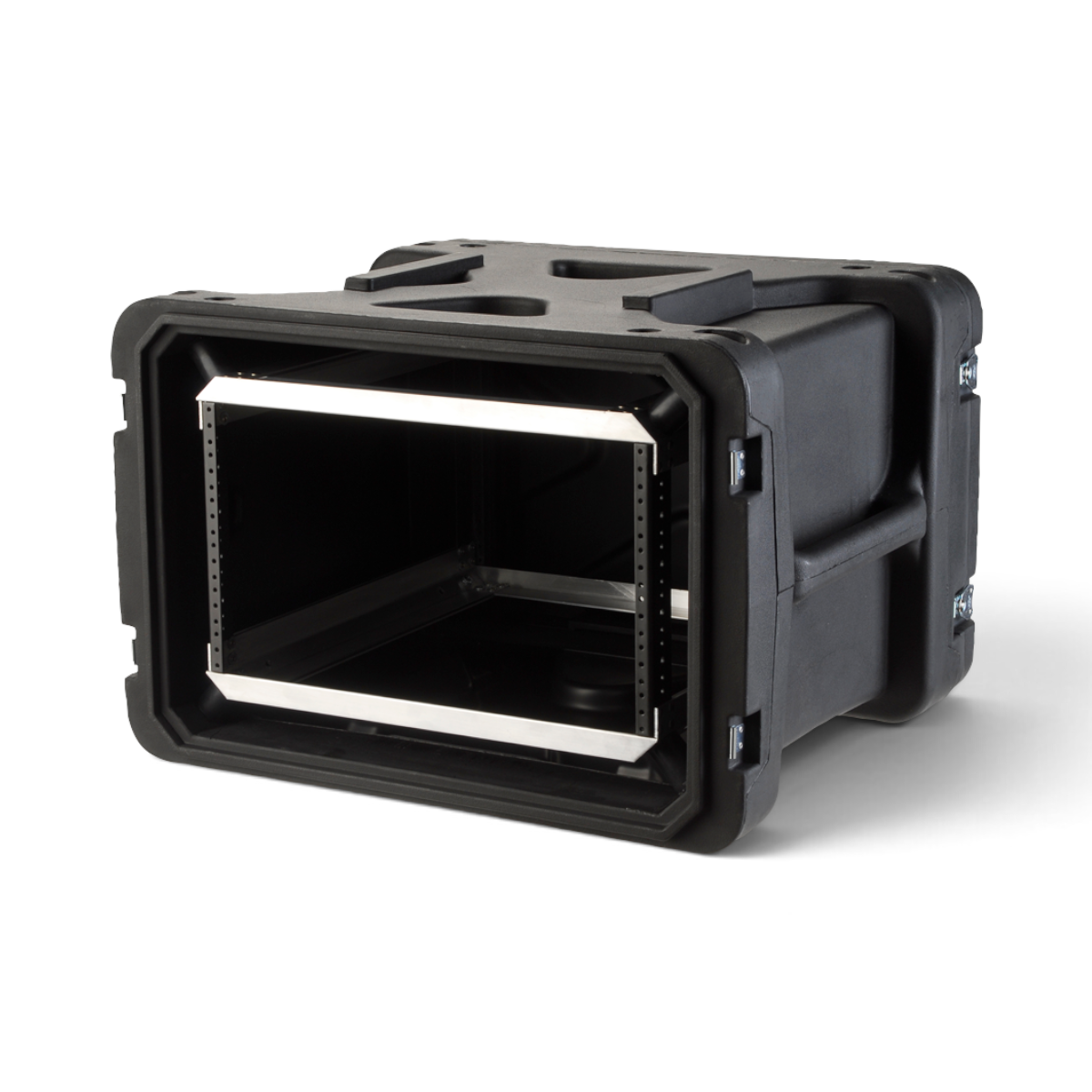 SKB Cases 6U 20-inch deep shock rack with internal metal frame and black roto-molded protective shell