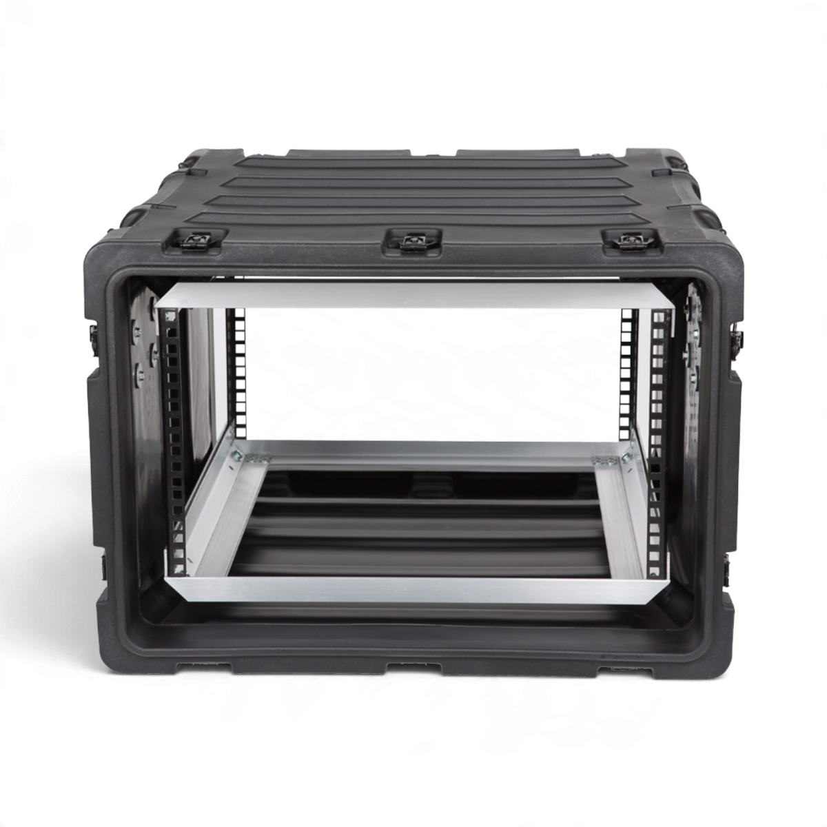 SKB Cases 6U 20-inch deep shock rack in black with internal aluminum frame and square-hole rack rails