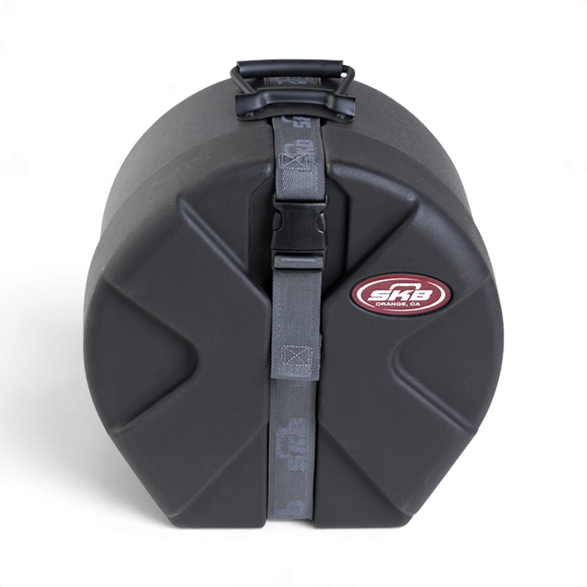 SKB Cases 6x10 snare drum case in black roto-molded plastic with Roto-X pattern, secure strap, and padded interior.