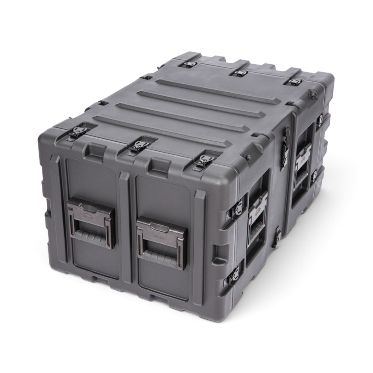SKB Cases 7U 24-inch deep shock rack transport case in black, featuring a rugged roto-molded shell and side handles.