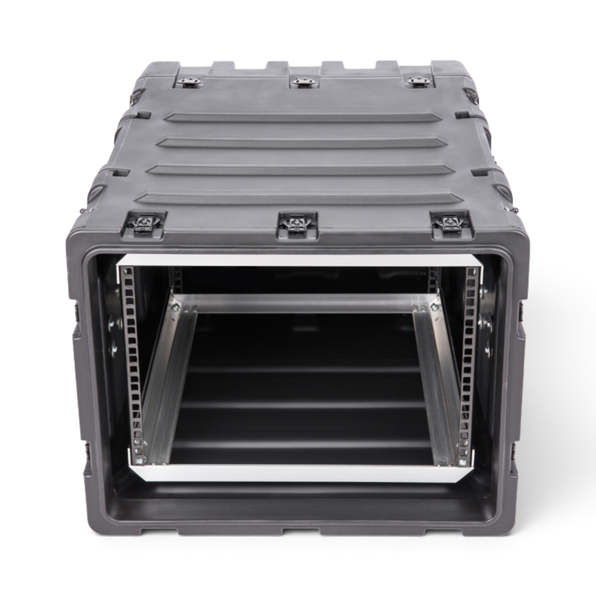 SKB Cases 7U 24-inch deep shock rack in black, featuring a rugged roto-molded shell and internal metal rack rails.
