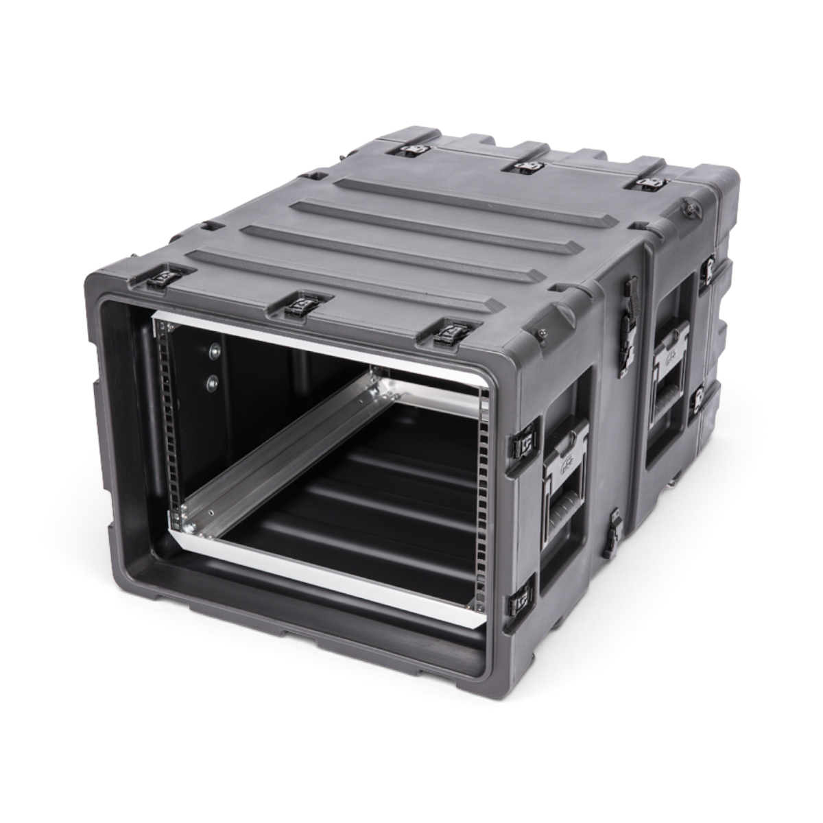 SKB Cases 7U 24-inch deep static shock rack in black, featuring a rugged roto-molded shell and internal rack rails.