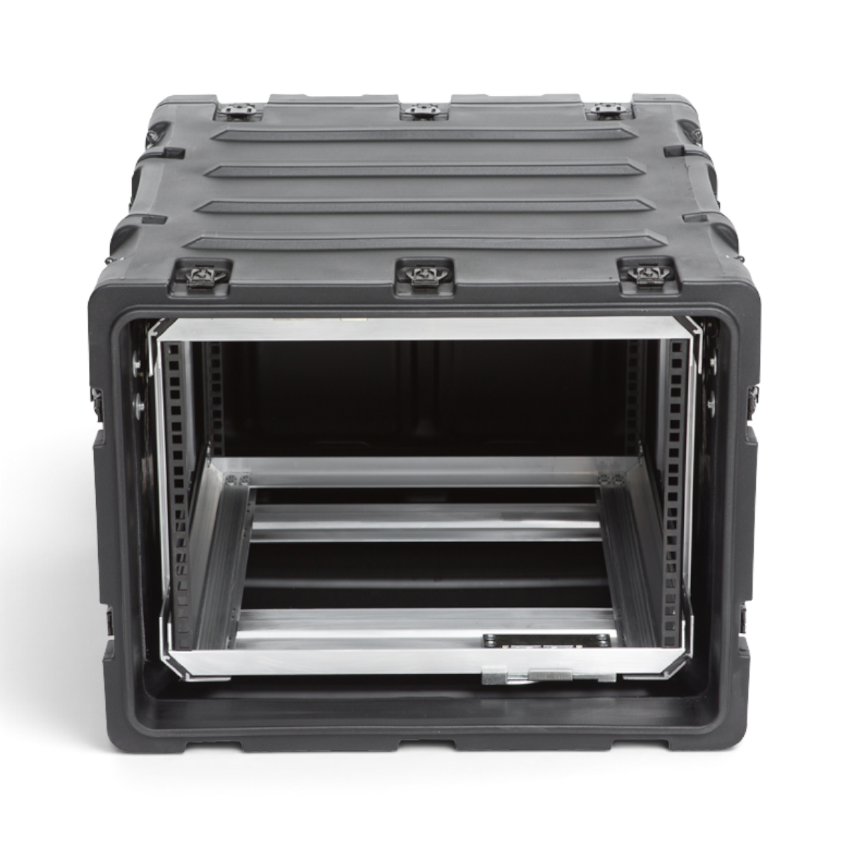 SKB Cases 7U 20-inch deep shock rack with a black roto-molded shell and removable interior equipment frame