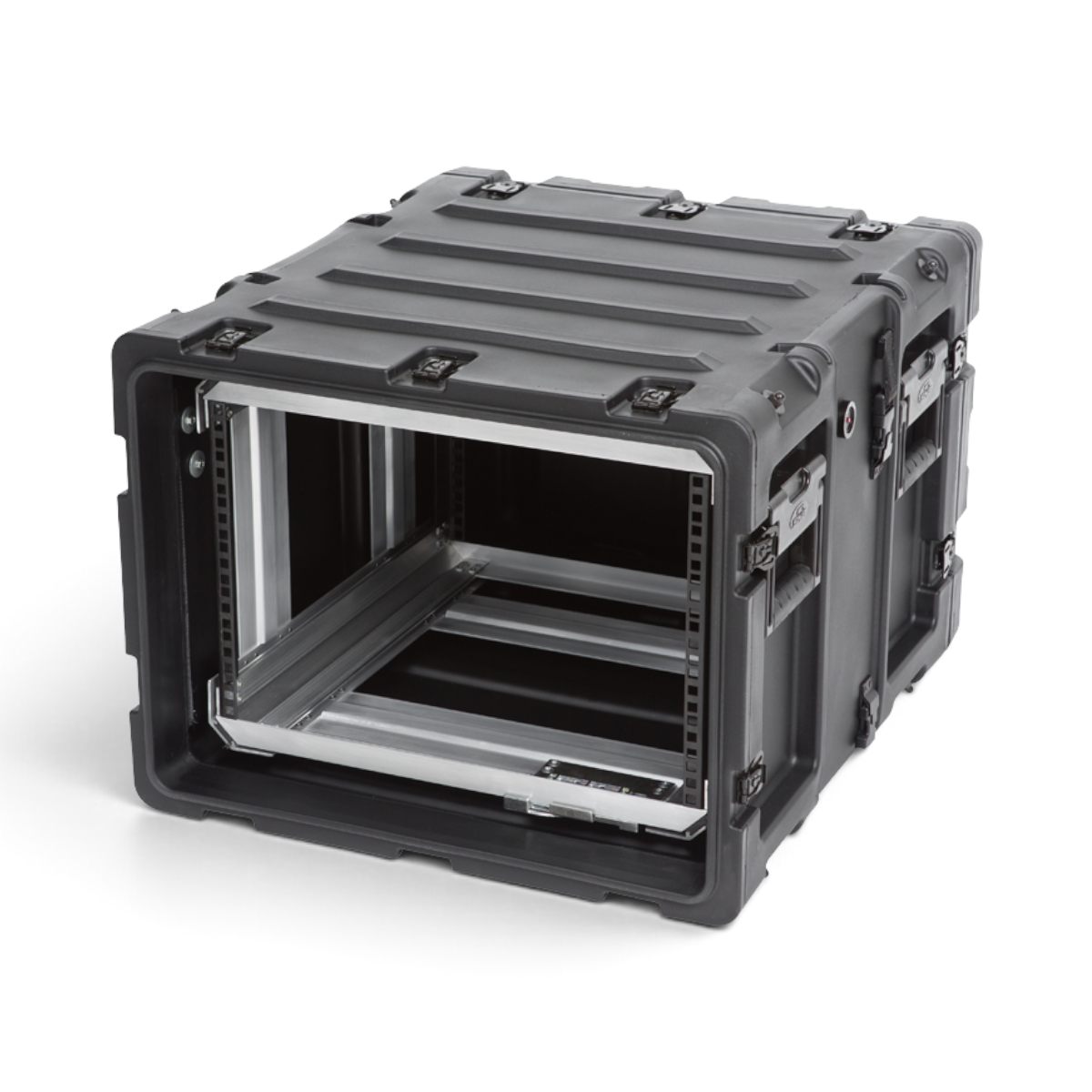 SKB Cases 7U 20-inch deep shock rack with a black roto-molded shell and a removable internal equipment frame.