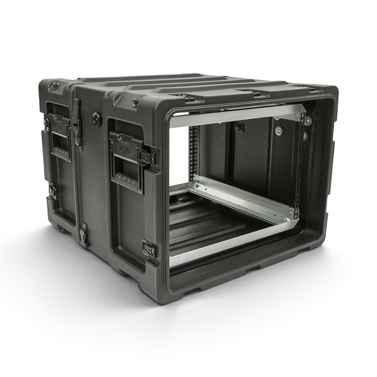 SKB Cases 7U 20-inch deep shock rack with a rugged black roto-molded shell and removable internal equipment frame.