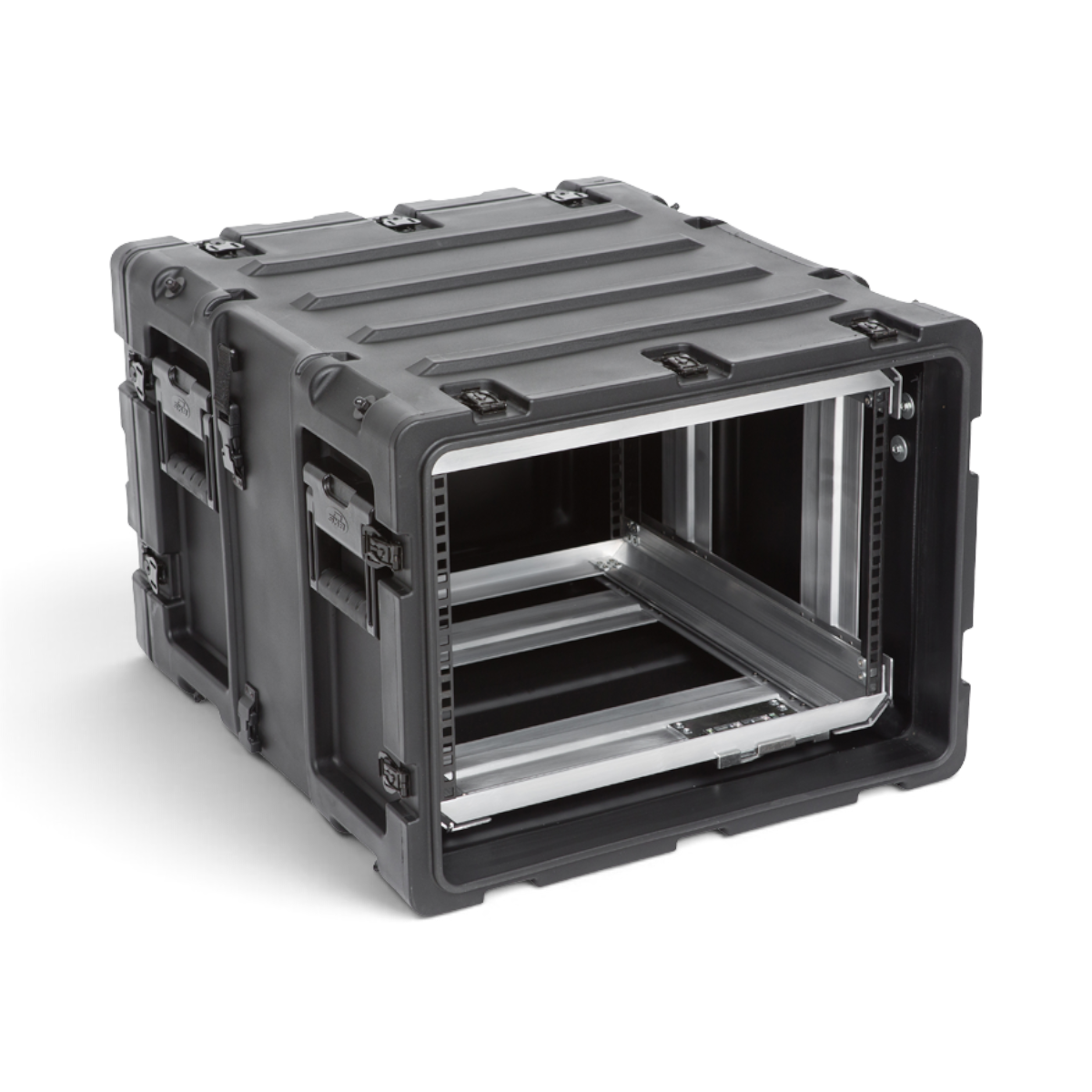SKB Cases 7U 20-inch deep shock rack in black with a removable internal frame and rugged roto-molded shell.