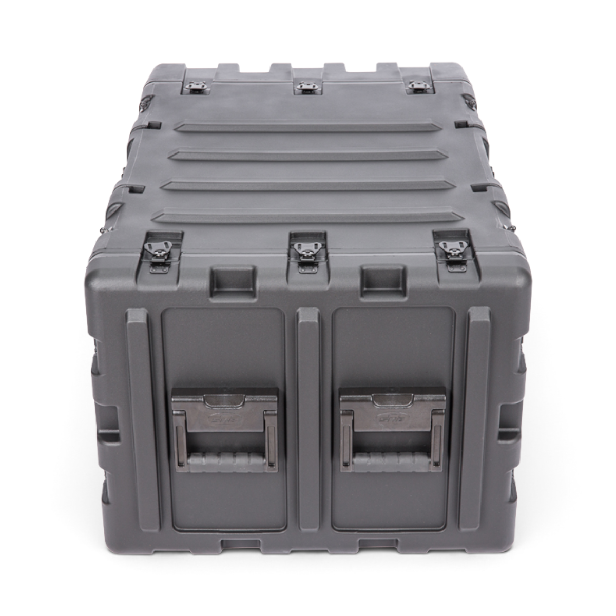 SKB Cases 7U 24-inch deep shock rack transport case in black roto-molded polyethylene with recessed carry handles.