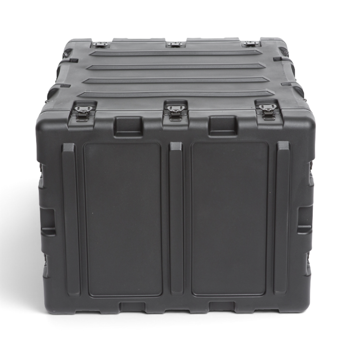 SKB Cases 7U 20-inch deep black shock rack transport case with rugged roto-molded shell and recessed hardware.