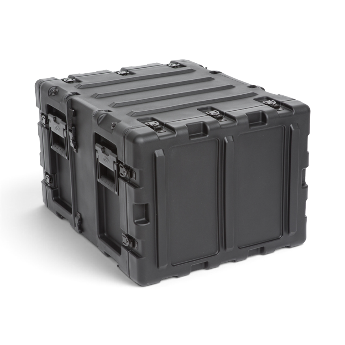 SKB Cases 7U 20-inch deep black shock rack transport case with rugged roto-molded shell and recessed hardware.