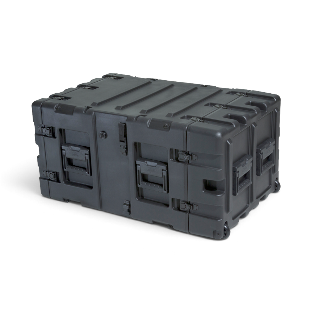 SKB Cases 7U 24-inch deep shock rack transport case in black, featuring a rugged roto-molded shell and side handles.