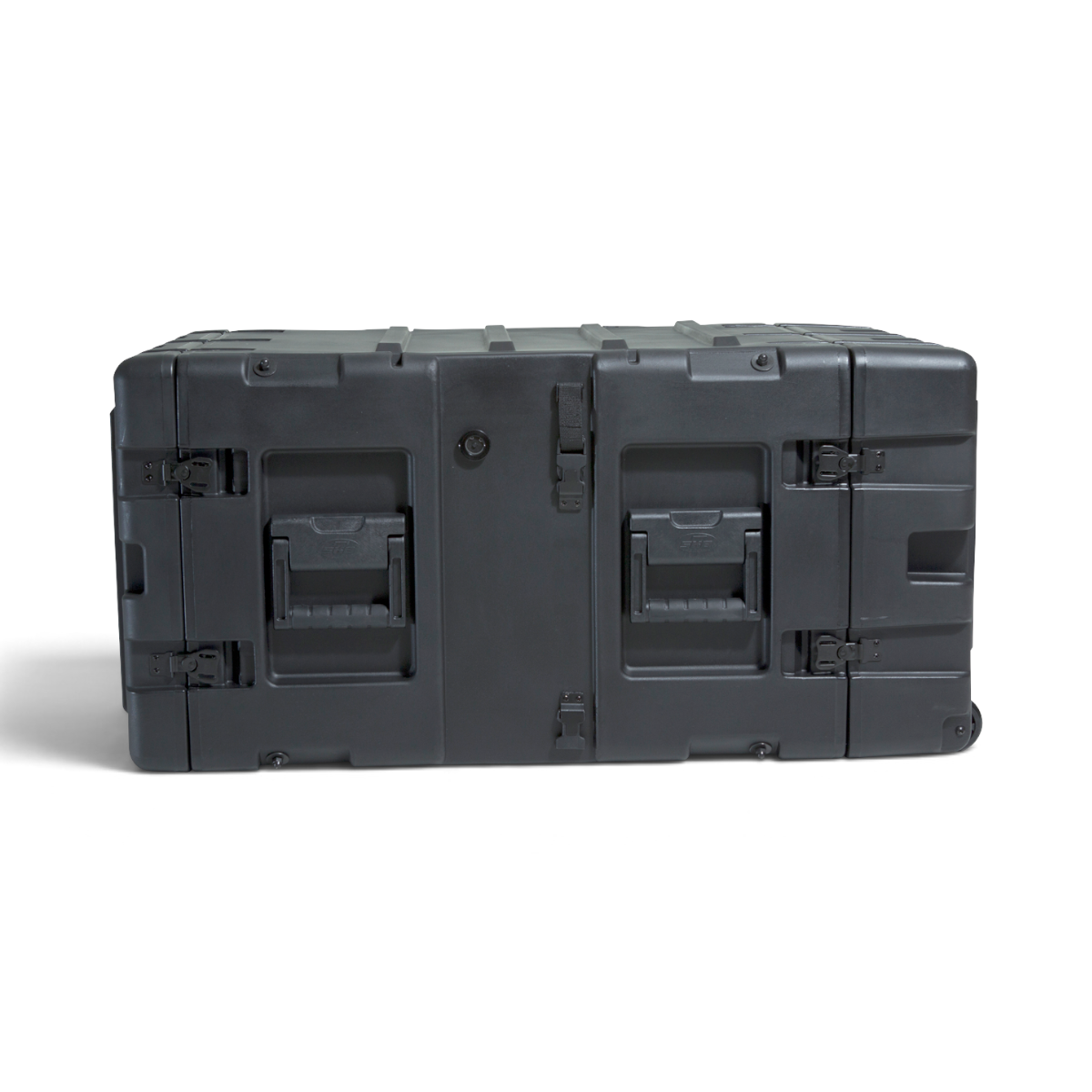 SKB Cases 7U 24-inch deep shock rack in black, featuring a rugged roto-molded shell with recessed handles and latches.