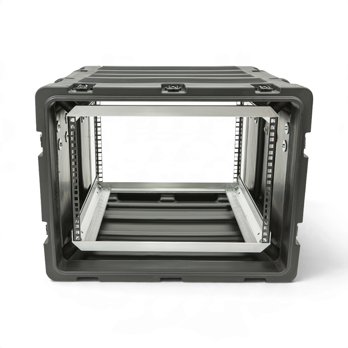SKB Cases 7U 20-inch deep shock rack with a rugged black roto-molded shell and internal aluminum equipment frame