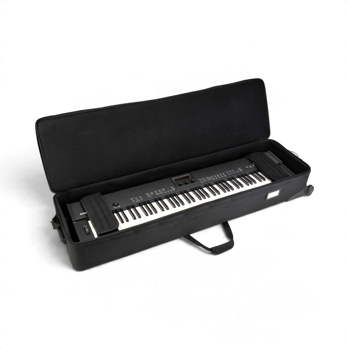 SKB Cases soft keyboard bag with wheels, padded interior, and accessory pouches for 88-note narrow keyboards.