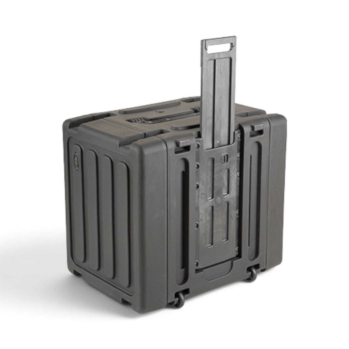 SKB Cases 8U 20-inch deep rSeries rolling shock rack in black with pull handle and stackable molded design