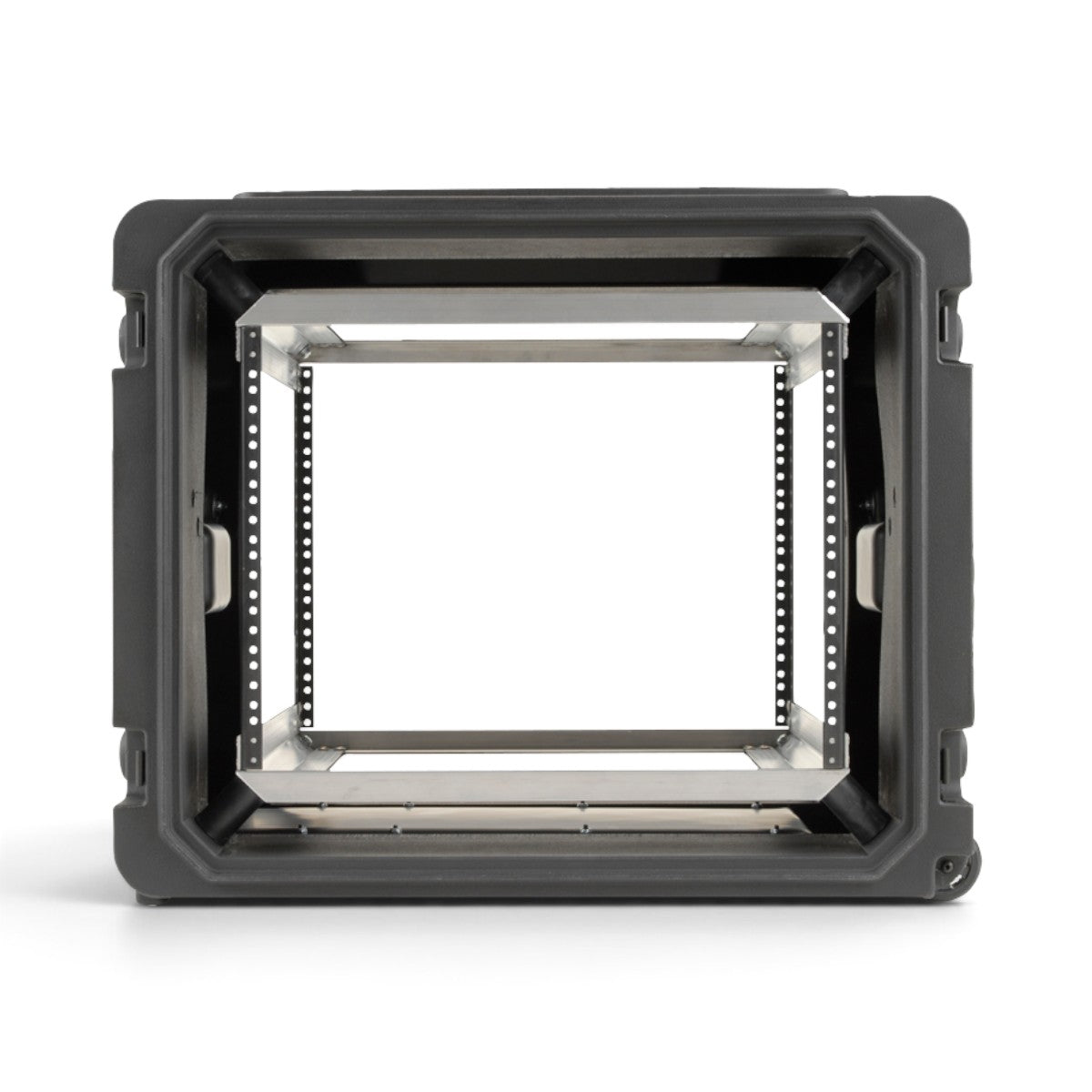 SKB Cases 8U 20-inch deep rolling shock rack with a durable black molded exterior and internal metal frame.