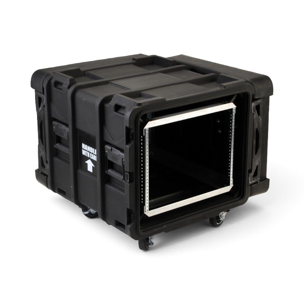 SKB Cases 8U 24-inch deep roto shock rack in black with removable casters and internal aluminum frame