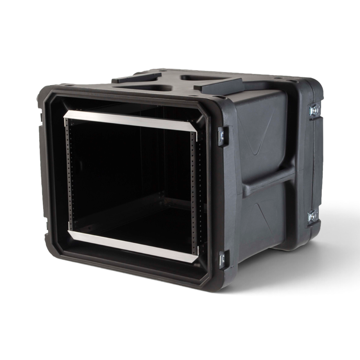 SKB Cases 8U 20-inch deep shockmount rack with a durable black roto-molded shell and internal metal frame.