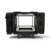 SKB Cases 8U 24-inch deep roto shock rack with internal aluminum frame and removable casters on a white background