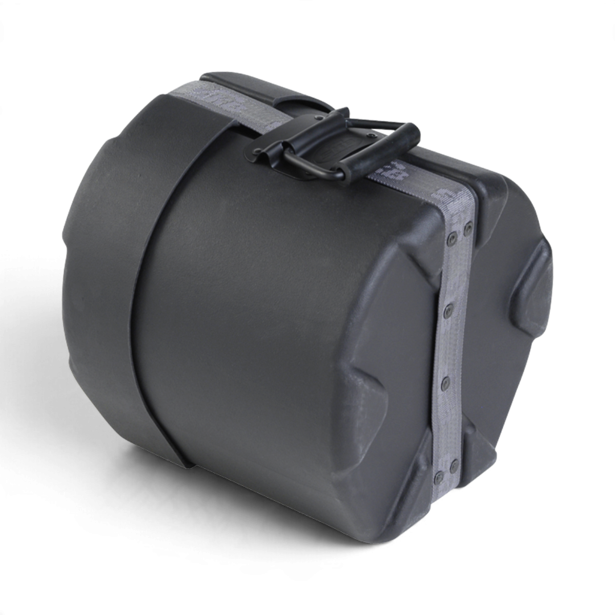 SKB Cases 8x8 roto-molded black D-shaped drum tom case with secure strap and molded feet for stability.