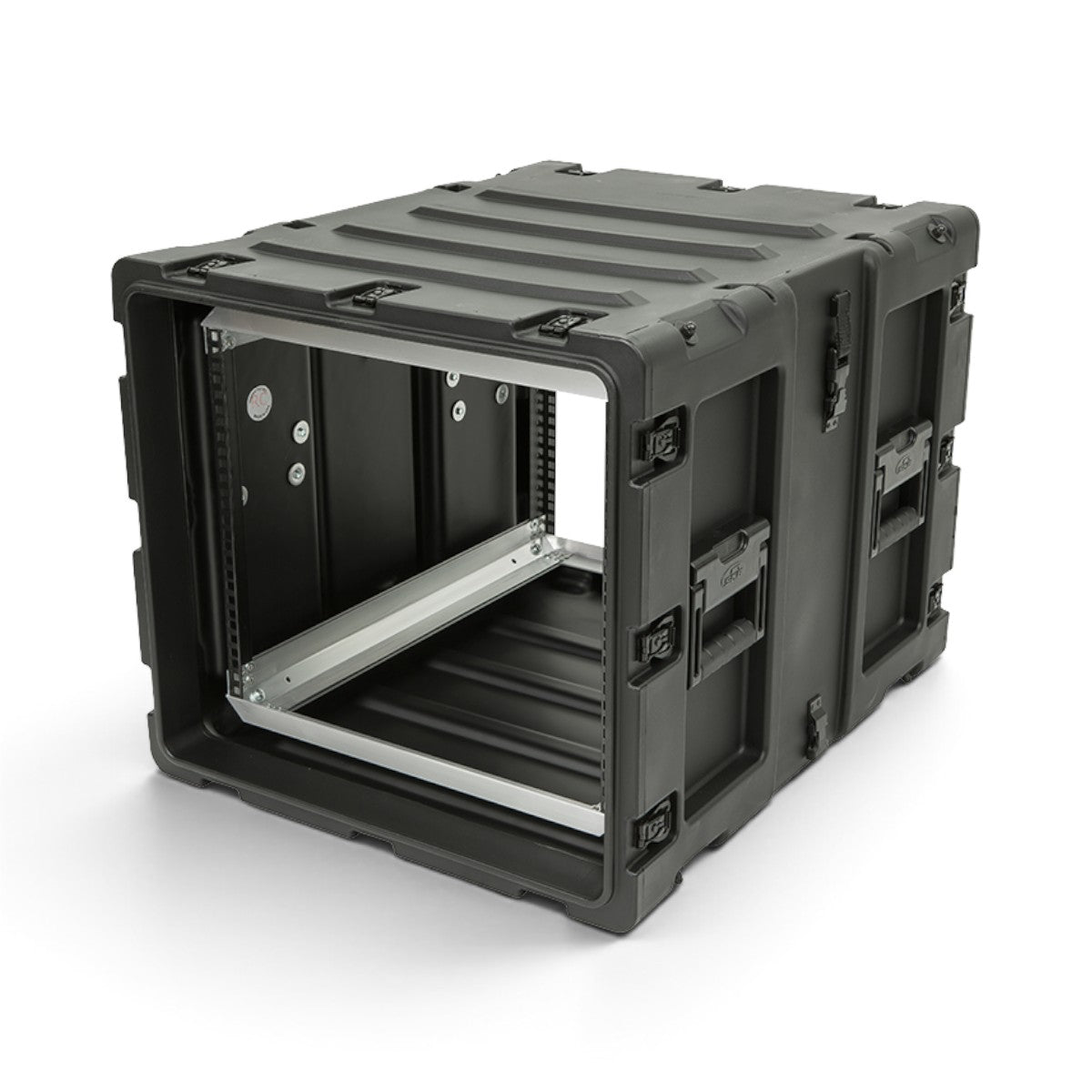 SKB Cases 9U 24-inch deep static shock rack in black, featuring a rugged roto-molded shell and metal rack rails.