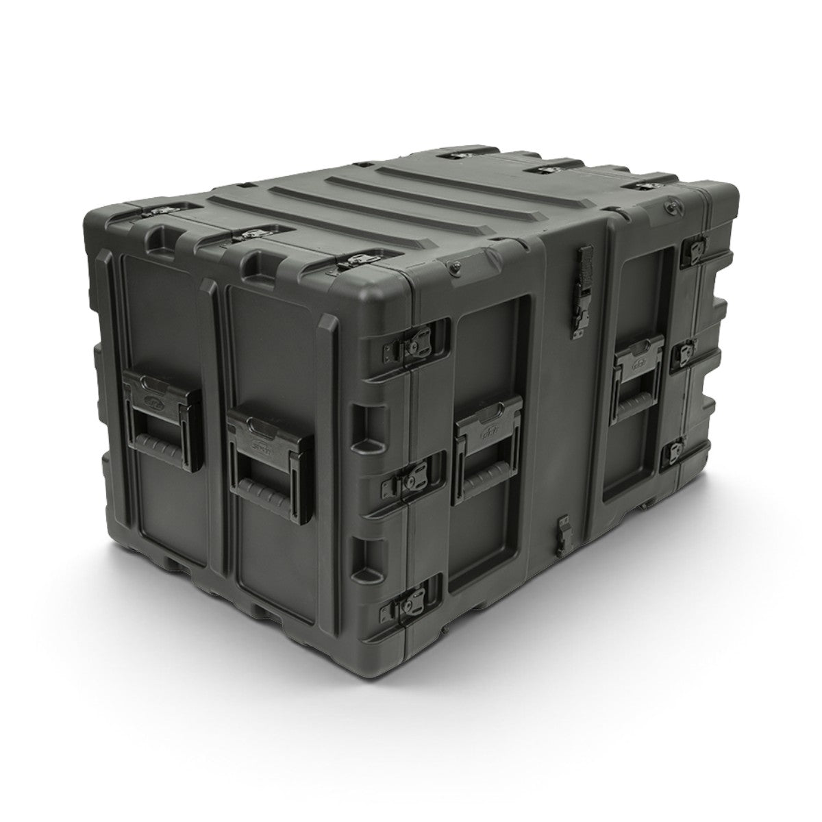 SKB Cases 9U 24-inch deep static shock rack transport case in black roto-molded polyethylene with recessed hardware.