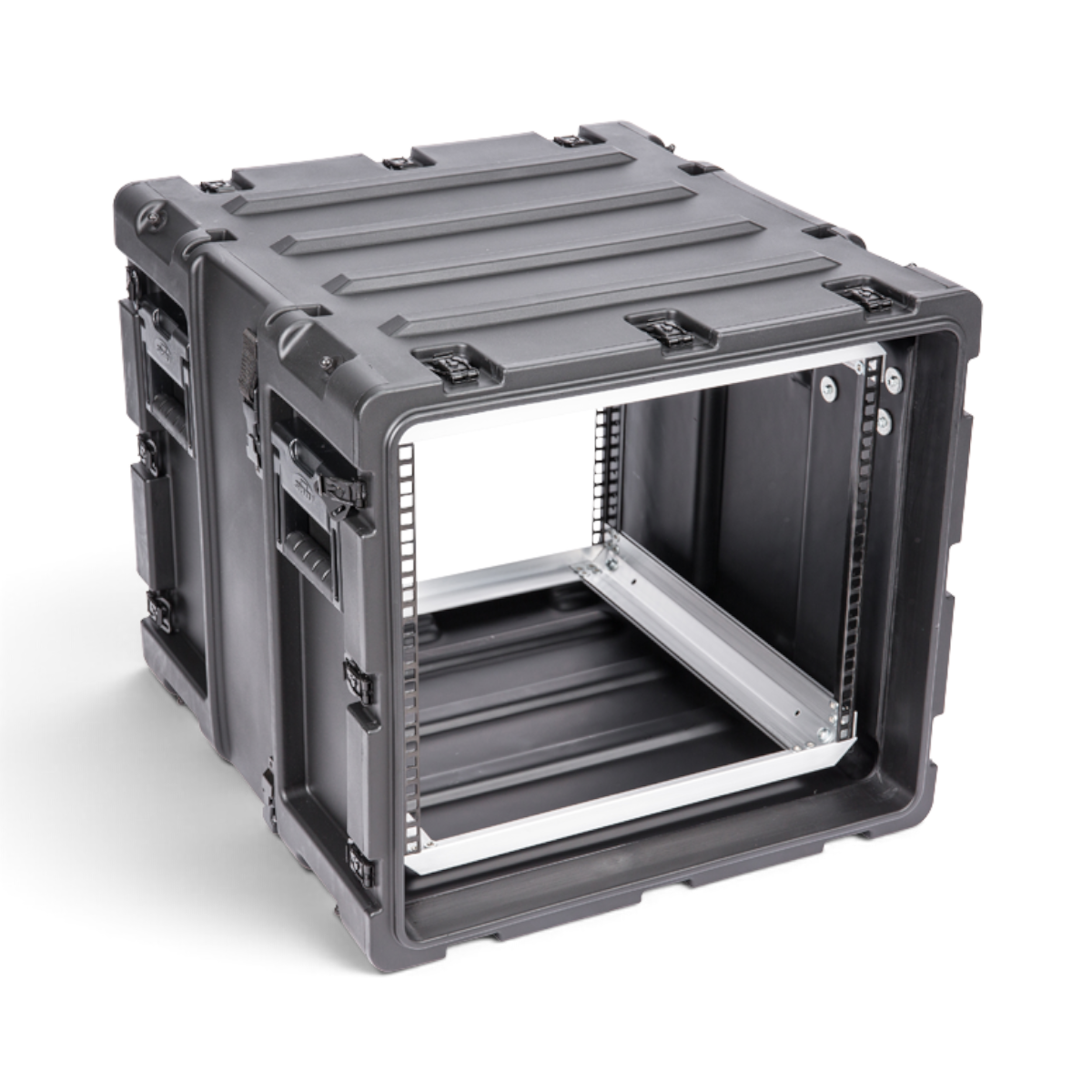 SKB Cases 9U 20-inch deep shock rack in black, featuring a rugged roto-molded shell and internal aluminum rack rails.
