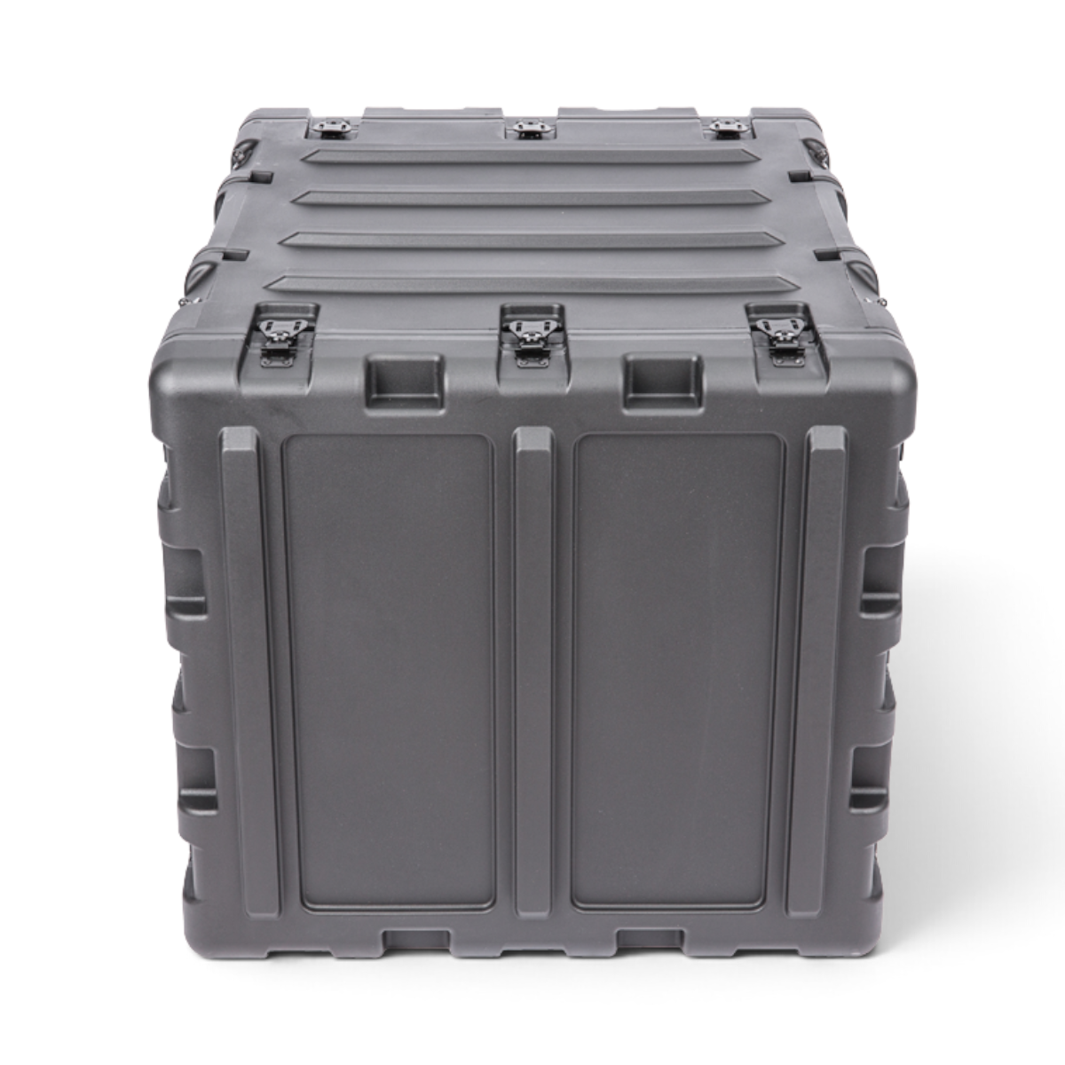 SKB Cases 9U 20-inch deep shock rack transport case in black with rugged roto-molded shell and recessed hardware.