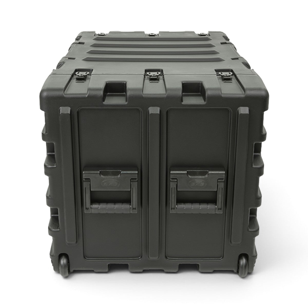 SKB Cases 9U 24-inch deep black shock rack transport case with rugged roto-molded shell and integrated lift handles.