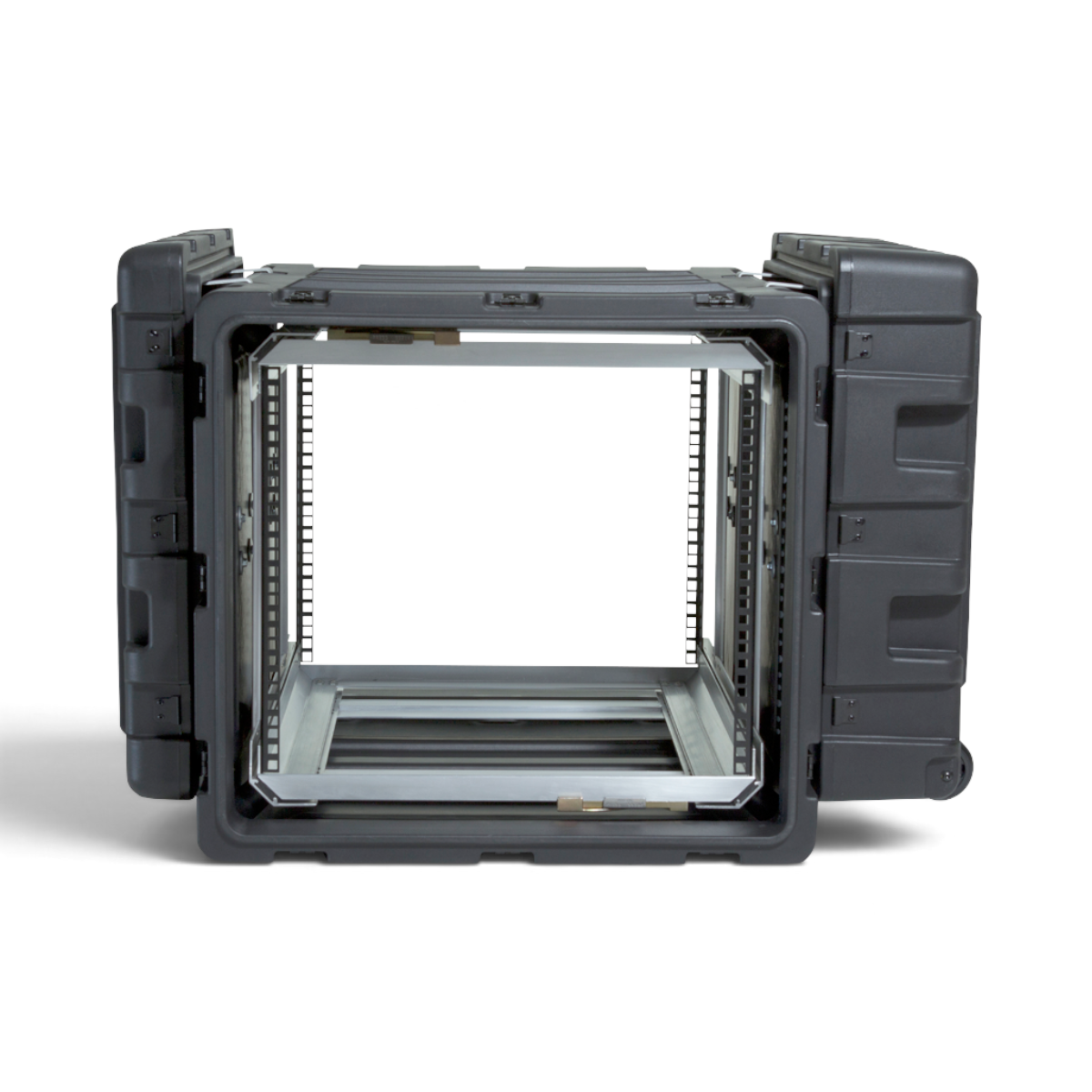 SKB Cases 9U 24-inch deep shock rack with removable interior frame and rugged black roto-molded shell.