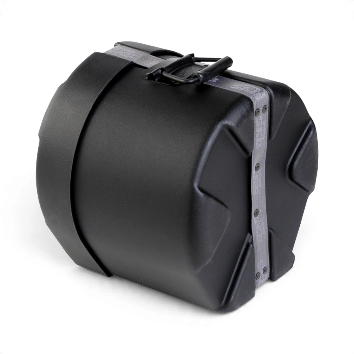 SKB Cases 9x10 inch roto-molded black drum tom case with D-shaped design, Roto-X pattern, and secure strap closure.