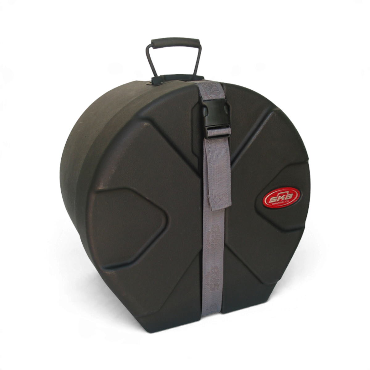 SKB Cases 9x12 roto-molded black drum tom case with Roto-X pattern, secure strap, and padded interior.