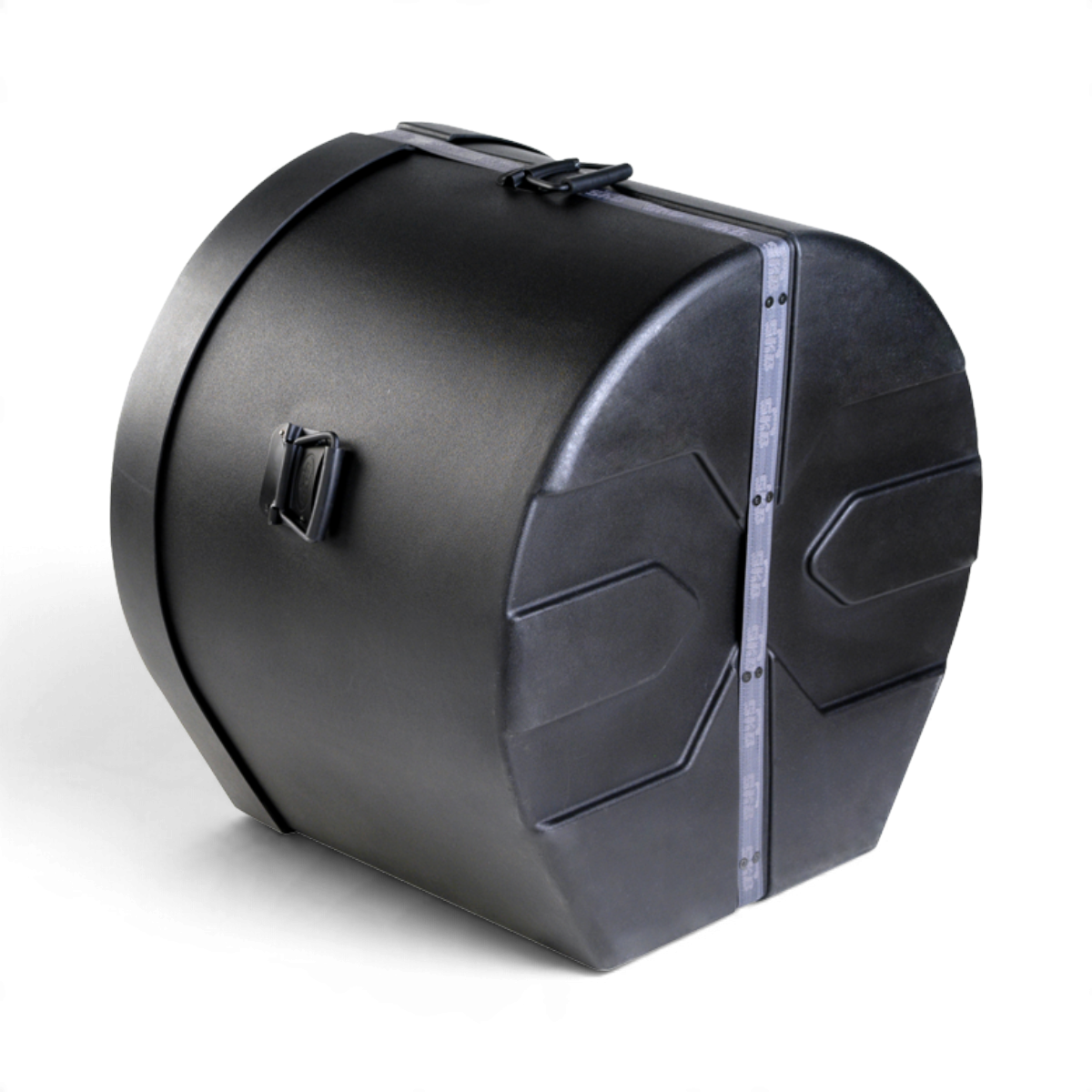 SKB Cases 20 x 22 roto-molded black D-shaped bass drum case with durable Roto-X pattern and secure side handles.