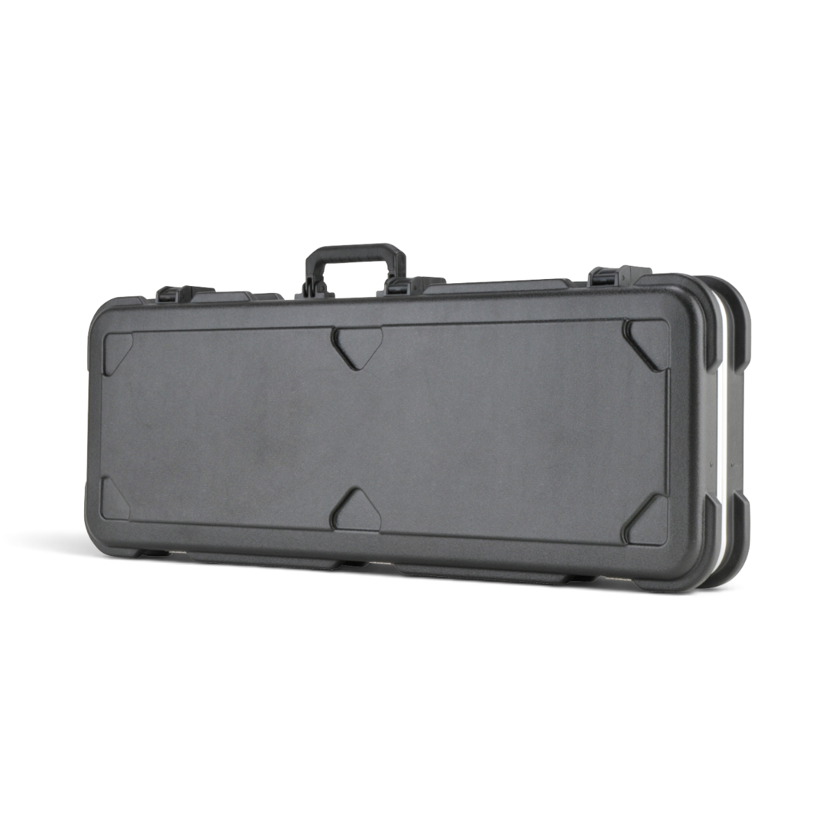 SKB Cases rectangular electric guitar hard case in black with reinforced corners and a rubber over-molded handle.