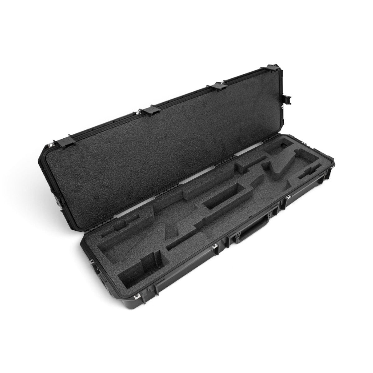 SKB Cases black injection molded iSeries rifle case with precision cut foam interior for secure gear transport.