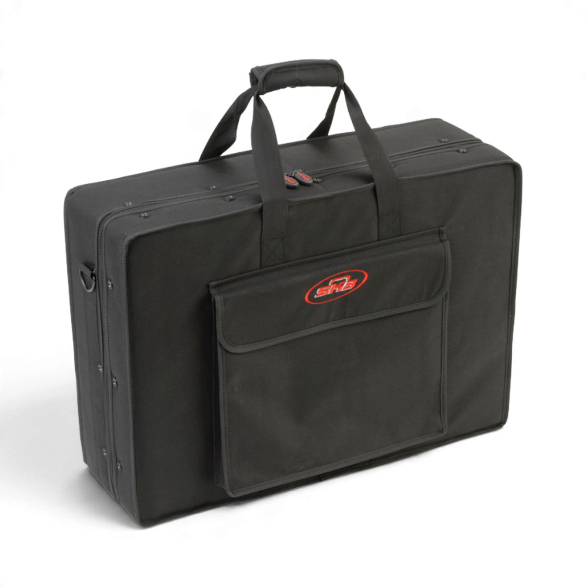 SKB Cases black canvas pedalboard soft case with zippered exterior pocket, padded handle, and shoulder strap
