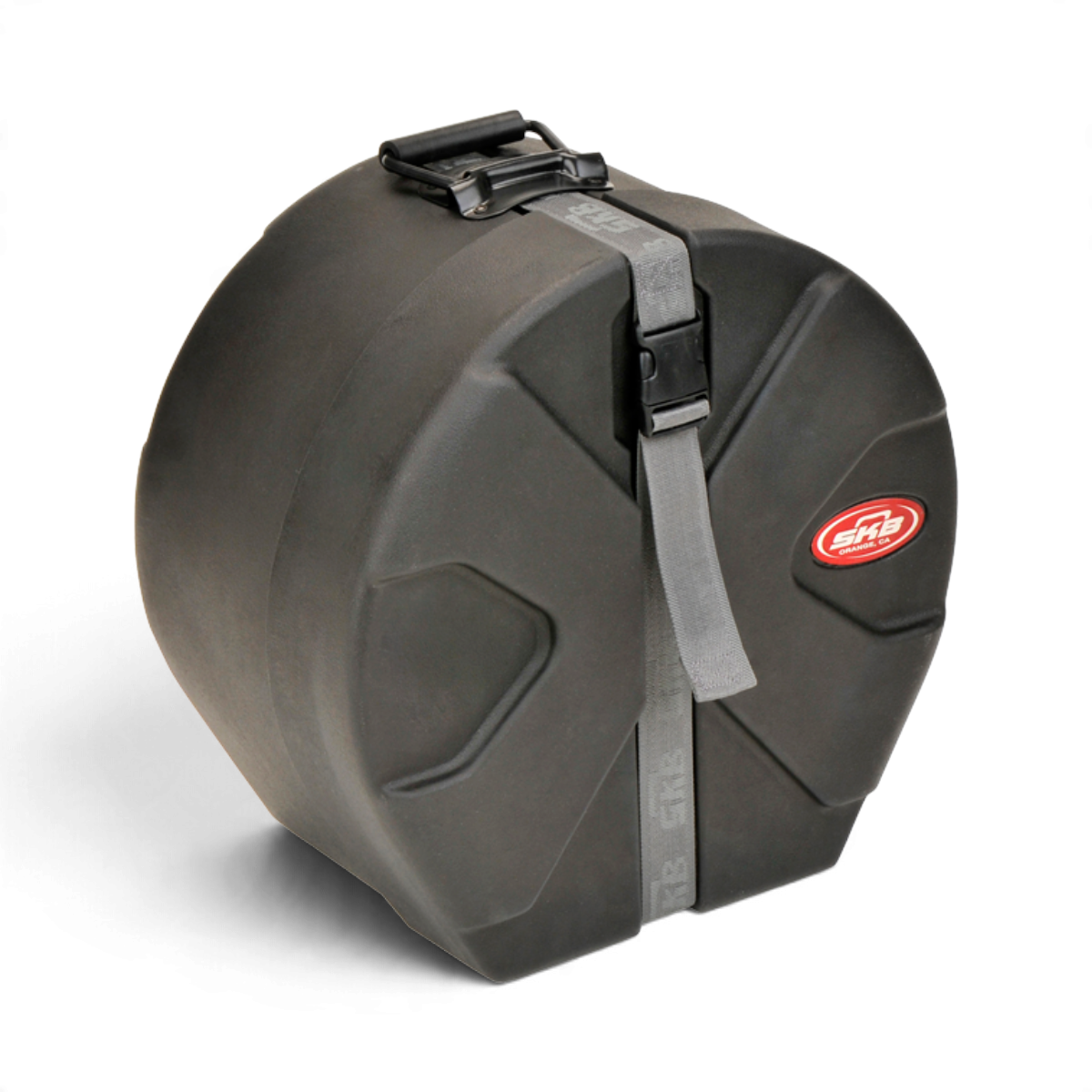 SKB Cases 6.5 x 13 snare drum case in black roto-molded plastic with a secure strap and padded interior.