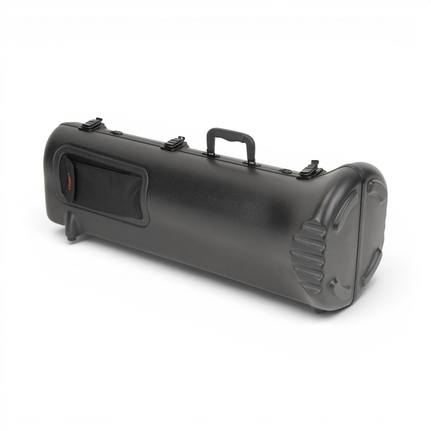 SKB Cases universal pro tenor trombone case in black with an exterior accessory pouch and durable hardshell design.