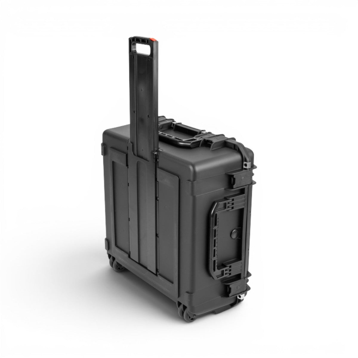 SKB Cases iSeries waterproof mixer case in black with an extended pull handle and wheels for easy transport.