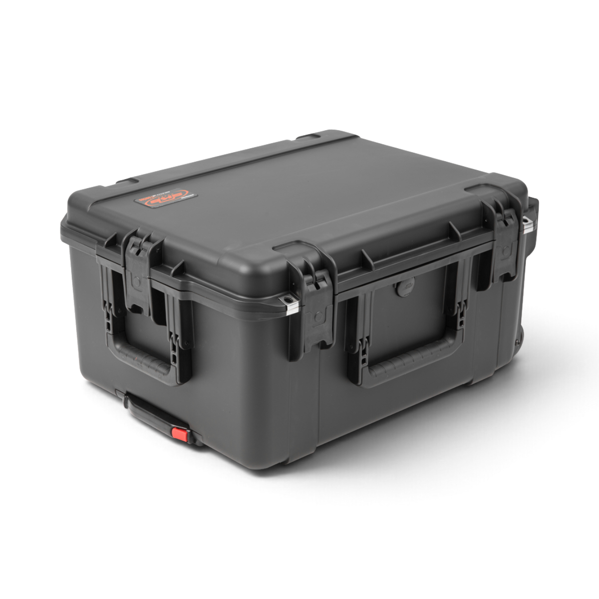SKB Cases black waterproof iSeries radio transport case with heavy-duty latches and durable injection molded shell.