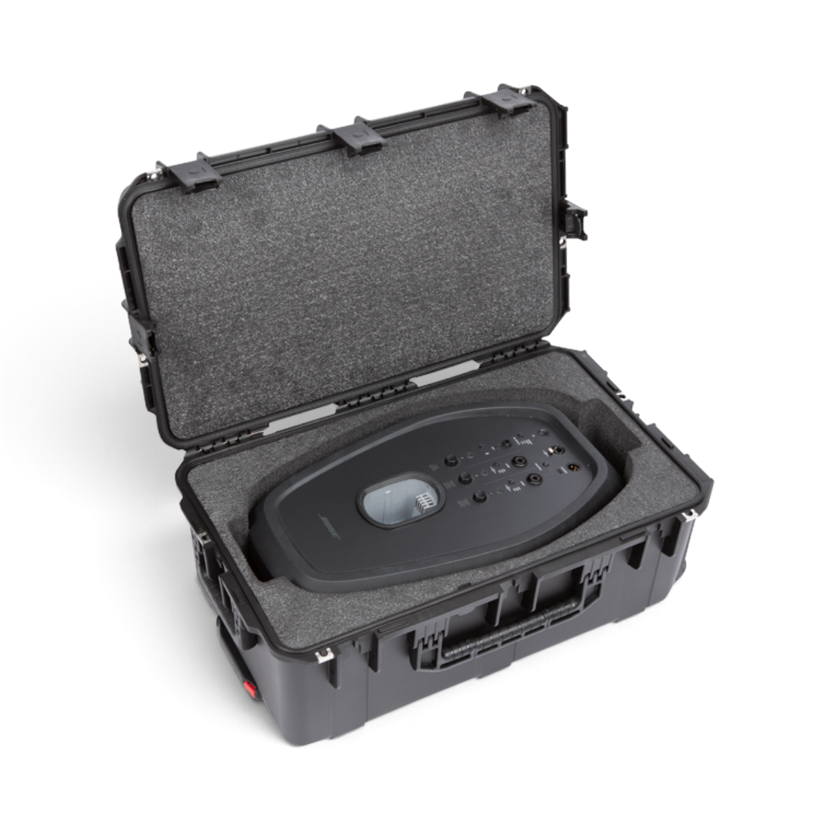 SKB Cases hard shell pedestal case with custom foam interior holding a Bose L1 Pro32 power stand