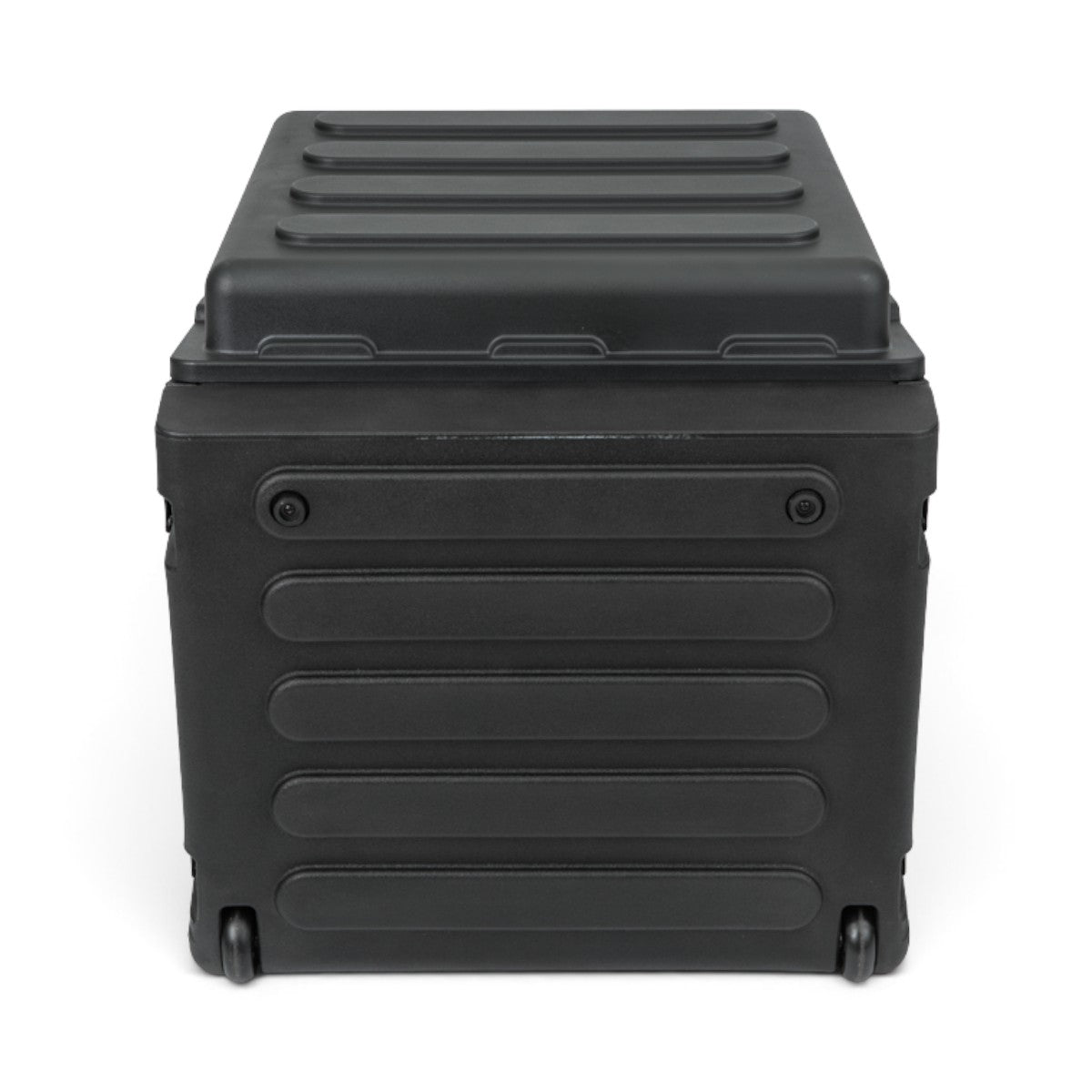 SKB Cases 10x6 compact rolling rack rig with black injection-molded exterior, TSA latches, and integrated wheels.