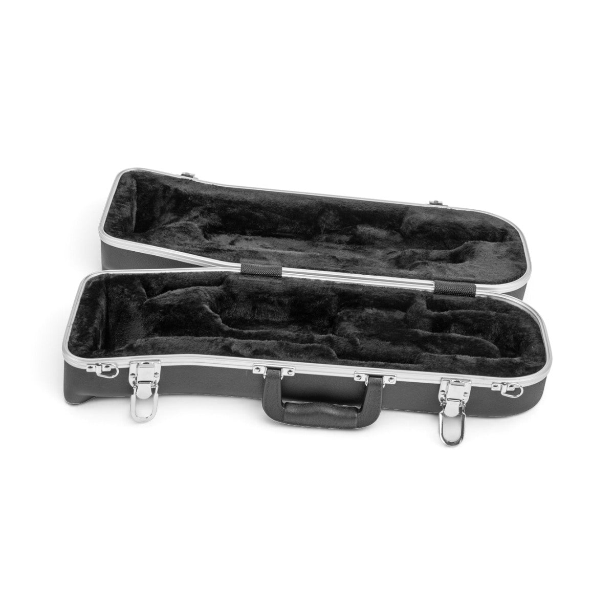 SKB Cases contoured trumpet case with a black exterior and plush black EPS foam interior, featuring metal latches.