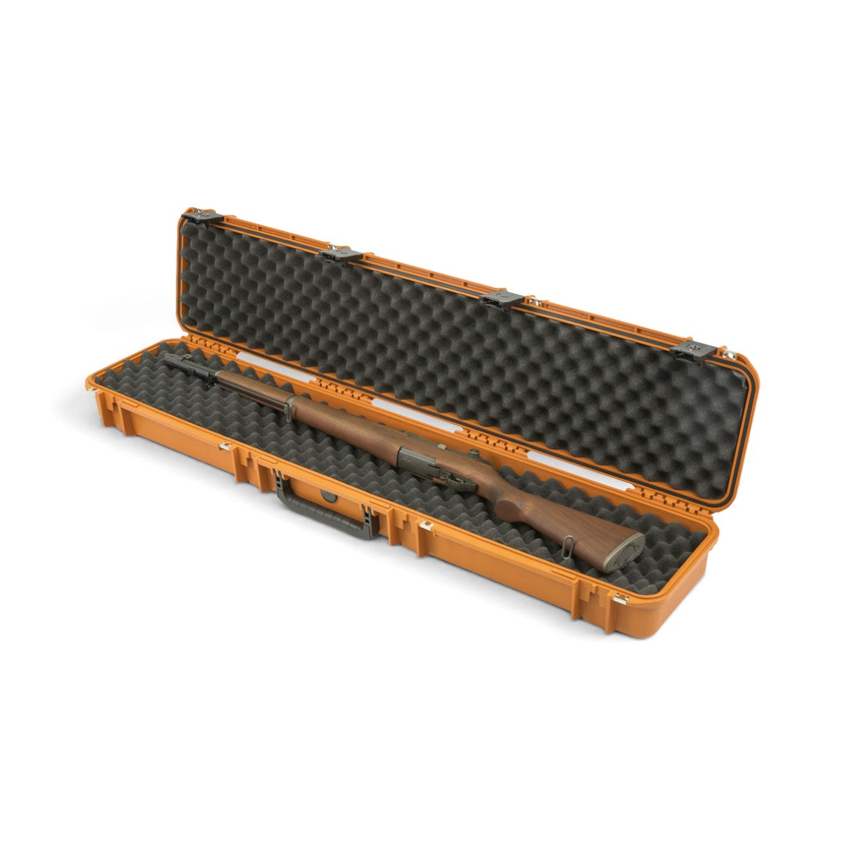 SKB Cases Pro Series coyote brown single rifle case with interior convoluted foam padding holding a scoped rifle
